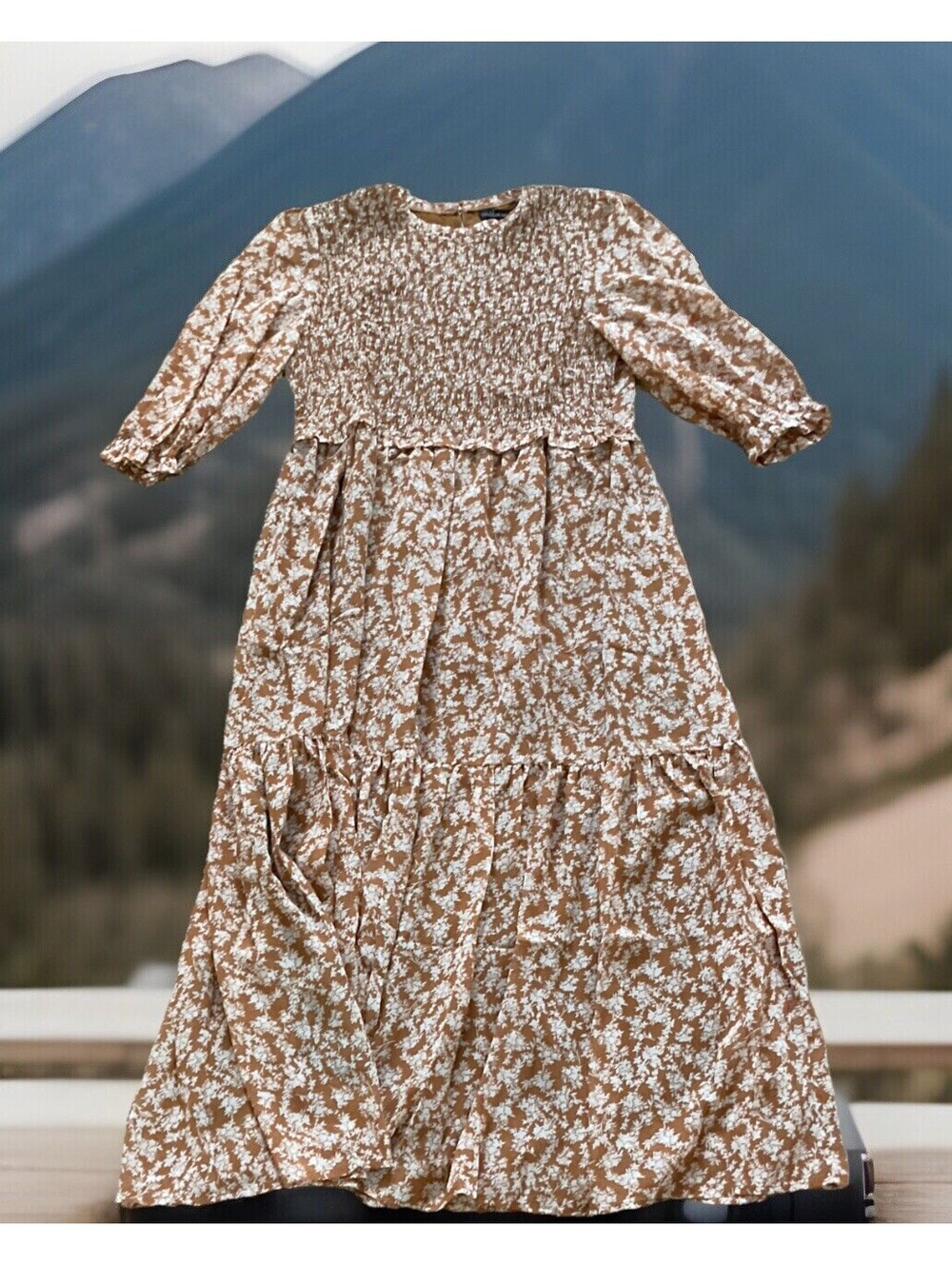 Wishlist Apparel Floral Chiffon Maxi Dress Size Small Color Taupe Tan